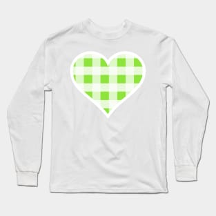 Apple Green and White Buffalo Plaid Heart Long Sleeve T-Shirt